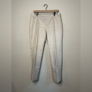 White House Black Market Cream & Gold Patterned Contour Slim Ankle Pants Size 6R